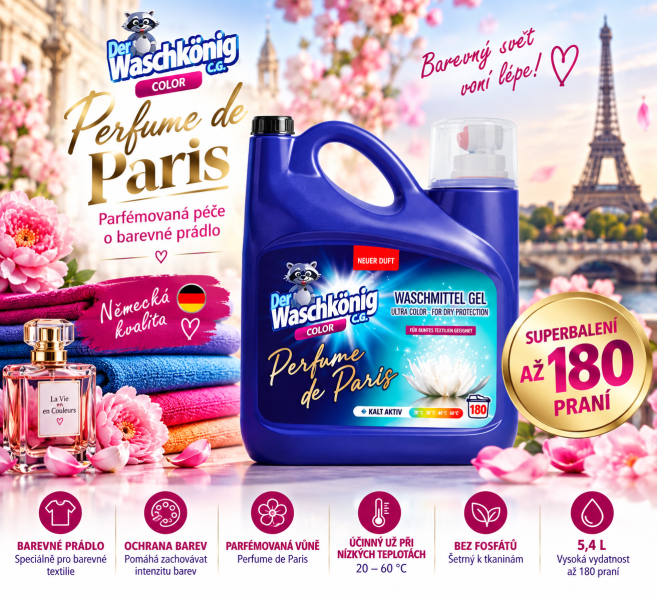 Waschkönig Color Perfume de Paris prací gel 5,4 l – superbalení až 180 praní